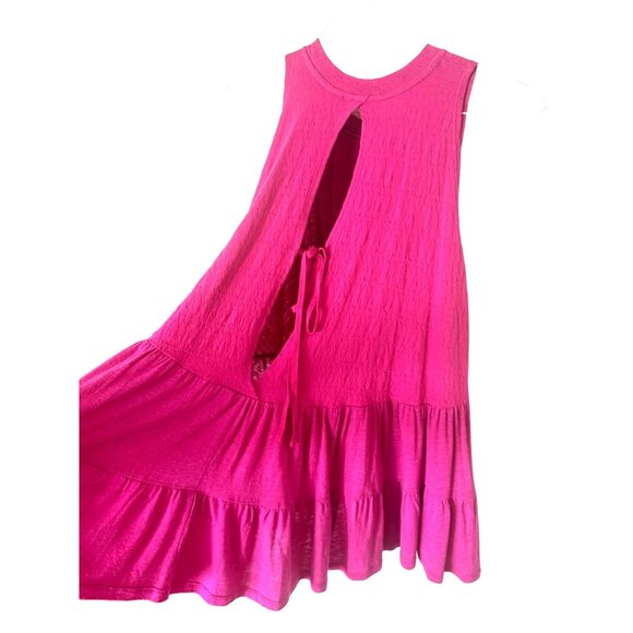 Free People Oversized Tank Top Tiered Ruffle Hem Tunic Pink Back Tie XS Romantic - Picture 6 of 12
